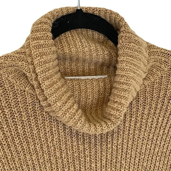ZARA Brown Ribbed Knit Turtleneck Neutral Contemporary Minimalist Sweater SZ S - Picture 6 of 7